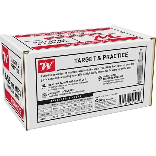 Training Rounds 556 Winchester Target & Practice 5.56 NATO, 55 Grain Full Metal Jacket ...