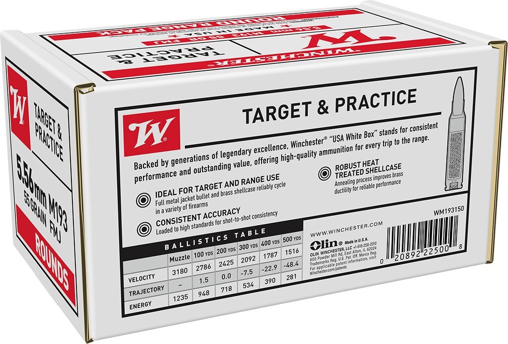 Winchester Target & Practice 5.56 NATO, 55 Grain Full Metal Jacket Rifle Ammo, 500-Rd