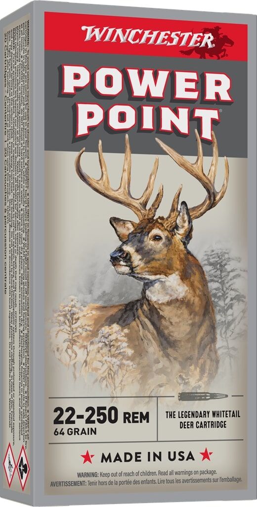 Winchester Power-Point .22-250 Rem, 64 Grain Rifle Ammo, 20-Rd