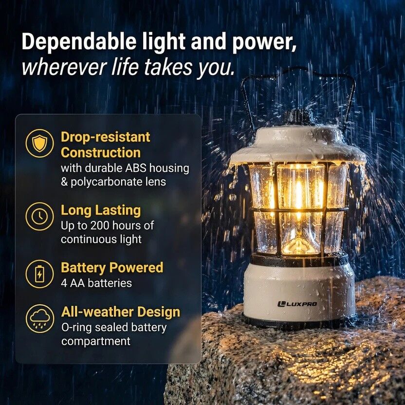 LUXPRO LP1535 Black Retro LED Lantern, 265 Lumen