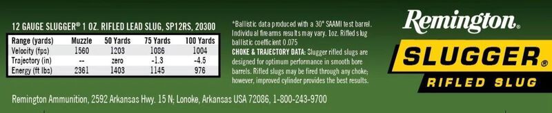 Remington Slugger 12 Gauge 2 3/4" Lead Rifled Slug, 438 Grain, 5-Rd
