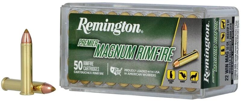 Remington Premier Magnum Rimfire .22 WMR, 33 Grain AccuTip-V Rifle Ammo, 50-Rd