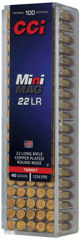 CCI Target Mini-Mag .22 LR, 40 Grain Copper Plated Round Nose Rifle Ammo, 100-Rd
