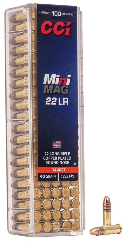 CCI Target Mini-Mag .22 LR, 40 Grain Copper Plated Round Nose Rifle Ammo, 100-Rd