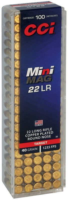 CCI Target Mini-Mag .22 LR, 40 Grain Copper Plated Round Nose Rifle Ammo, 100-Rd