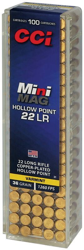 CCI Target Mini-Mag .22 LR, 36 Grain Copper Plated Hollow Point Rifle Ammo, 100-Rd
