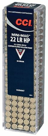 CCI Target Mini-Mag .22 LR, 36 Grain Copper Plated Hollow Point Rifle Ammo, 100-Rd