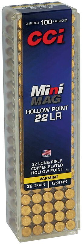 CCI Target Mini-Mag .22 LR, 36 Grain Copper Plated Hollow Point Rifle Ammo, 100-Rd