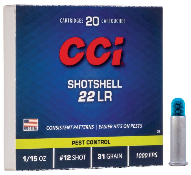 CCI Pest Control Rimfire Shotshell .22 LR, 31 Grain #12 Shot Rifle Ammo, 20-Rd