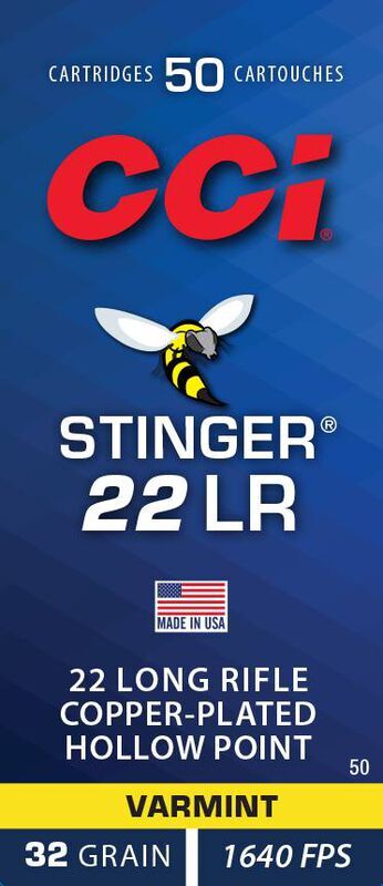 CCI Stinger .22 LR, 32 Grain Copper Plated Hollow Point Rifle Ammo, 50-Rd
