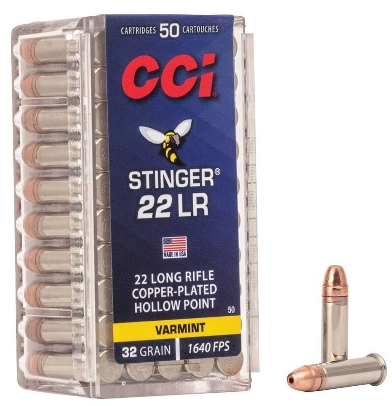 CCI Stinger .22 LR, 32 Grain Copper Plated Hollow Point Rifle Ammo, 50-Rd