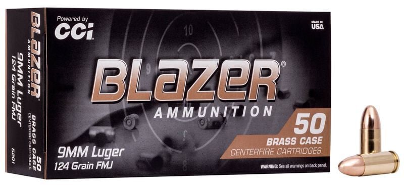 Blazer Brass 9mm, 124 Grain Full Metal Jacket Pistol Ammo, 50-Rd