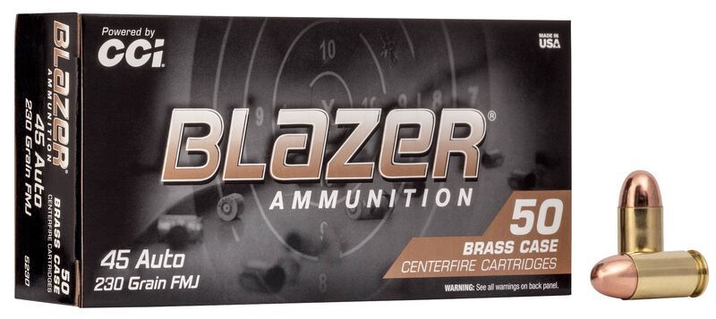 Blazer Brass .45 Auto, 230 Grain Full Metal Jacket Pistol Ammo, 50-Rd