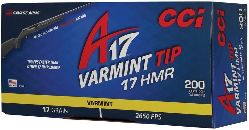 CCI A17 .17 HMR, 17 Grain Tipped Varmint Rifle Ammo, 200-Rd