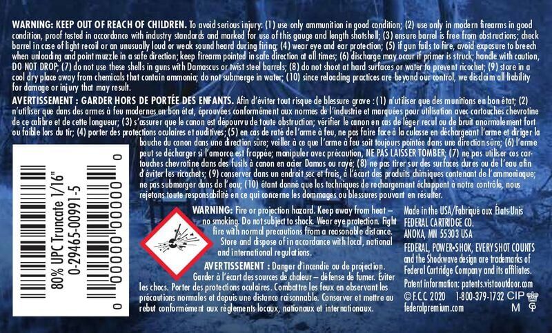 Federal Power-Shok 12 Gauge 2 3/4" Rifled Hollow Point Slug, 438 Grain, 5-Rd