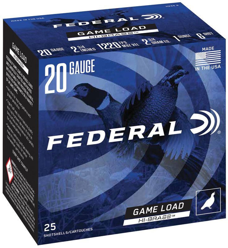 Federal Game Load Upland Hi-Brass 20 Gauge 2 3/4" #6 Shot, 1-Oz, 25-Rd