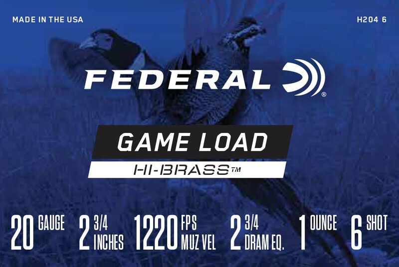 Federal Game Load Upland Hi-Brass 20 Gauge 2 3/4" #6 Shot, 1-Oz, 25-Rd