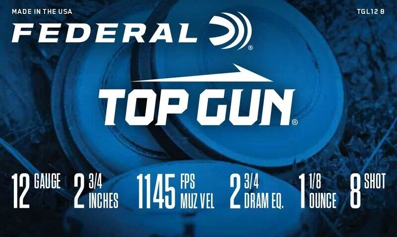 Federal Top Gun 12 Gauge 2 3/4" #8 Shot, 1 1/8-Oz, 25-Rd