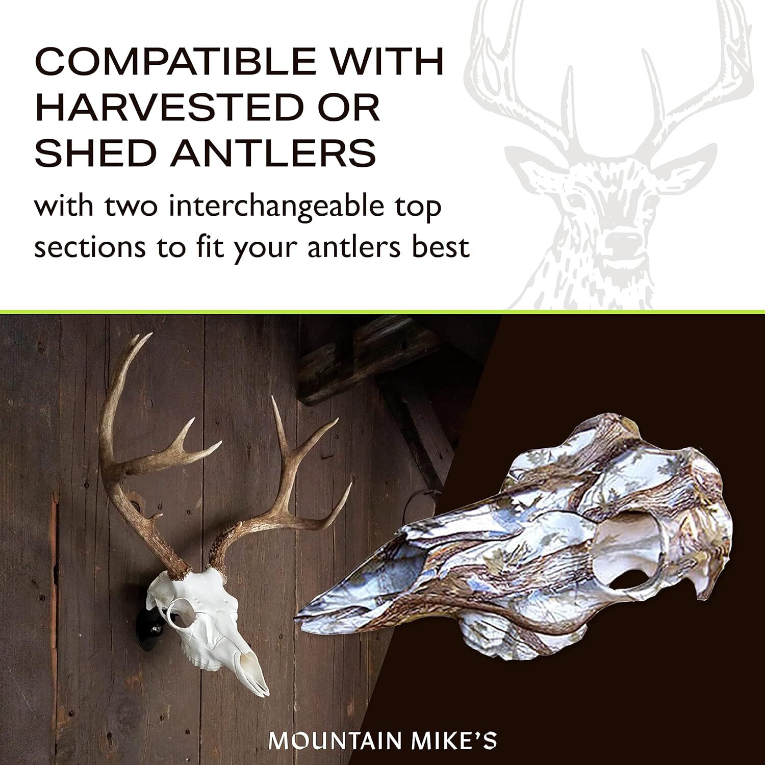 Mountain Mike's Snow Camo Dipped Skull Master Deer Antler Kit Mount Kit
