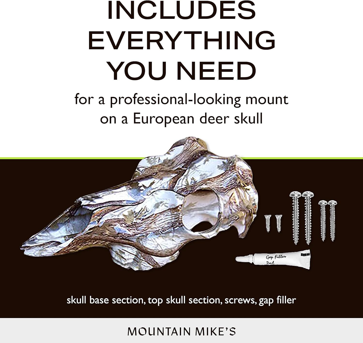 Mountain Mike's Snow Camo Dipped Skull Master Deer Antler Kit Mount Kit