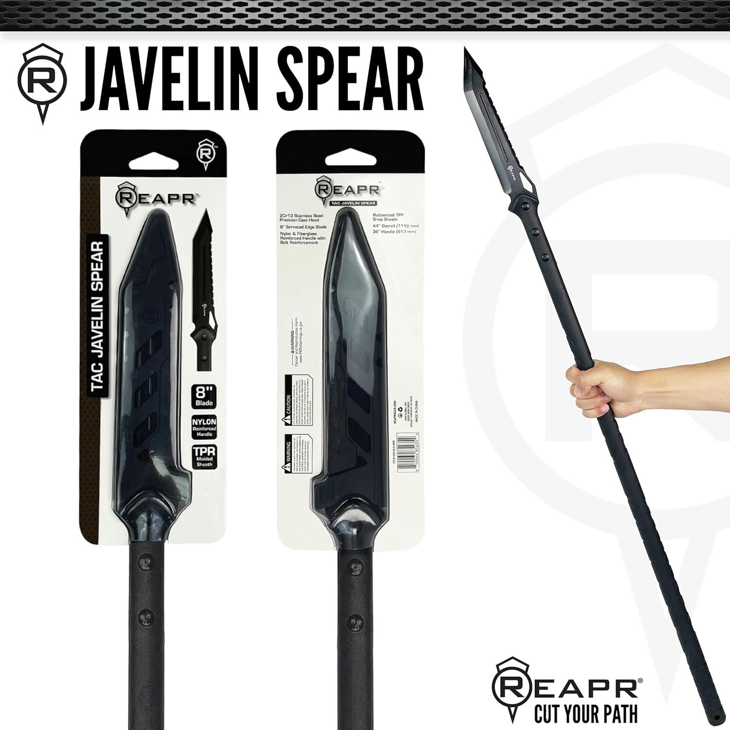 REAPR Survival Spear - 44" Tactical Hunting Spear With Stainless Steel Blade | Throwable Combat Tool For Outdoor Adventures