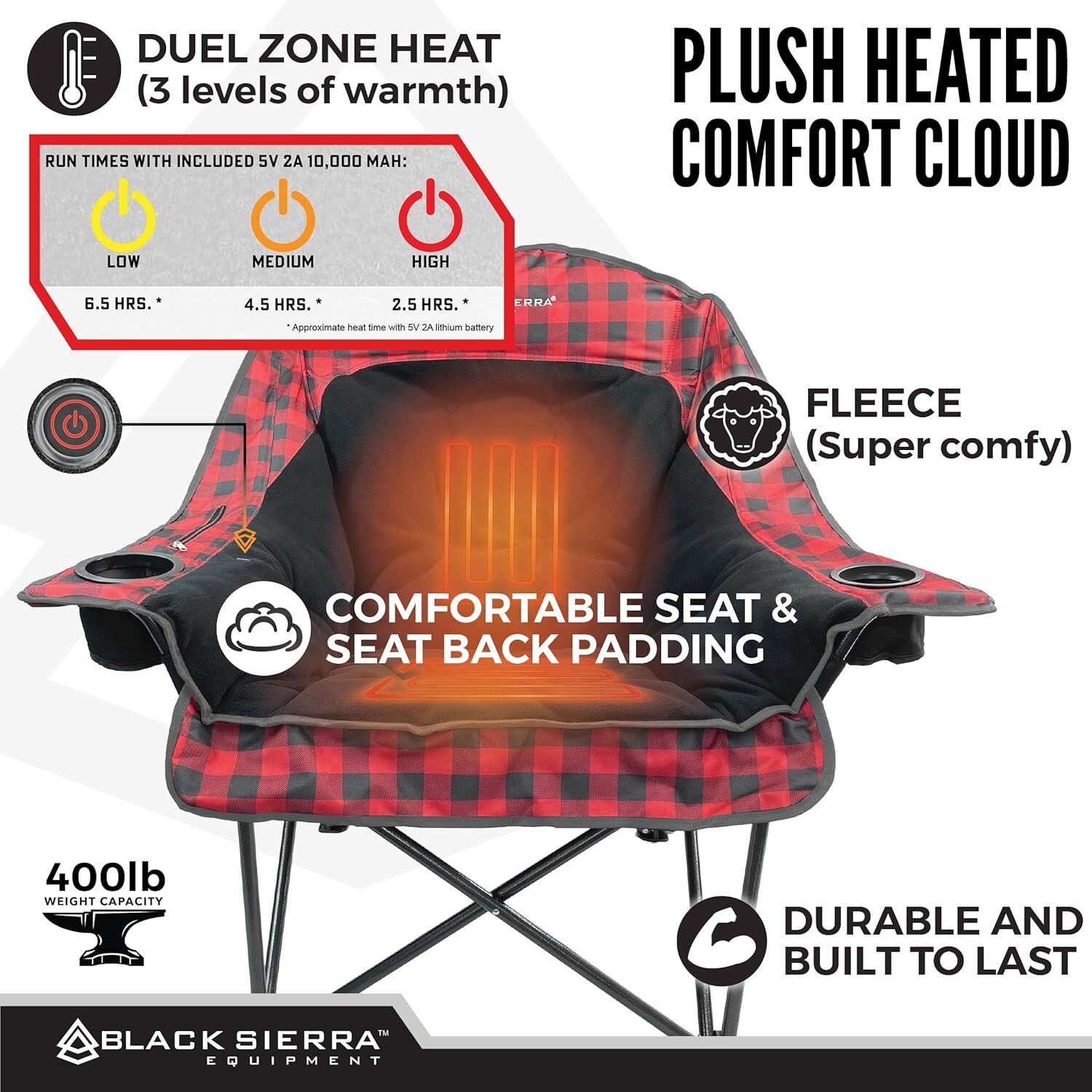 Black Sierra Heated Cloud Red Camp Chair