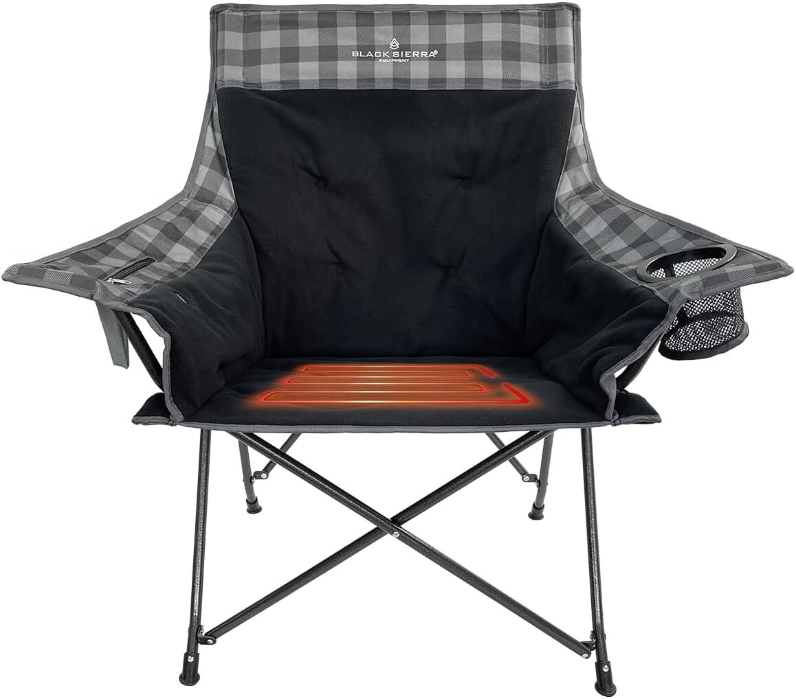 Black Sierra Heated Fleece Black & Gray Camp Chair