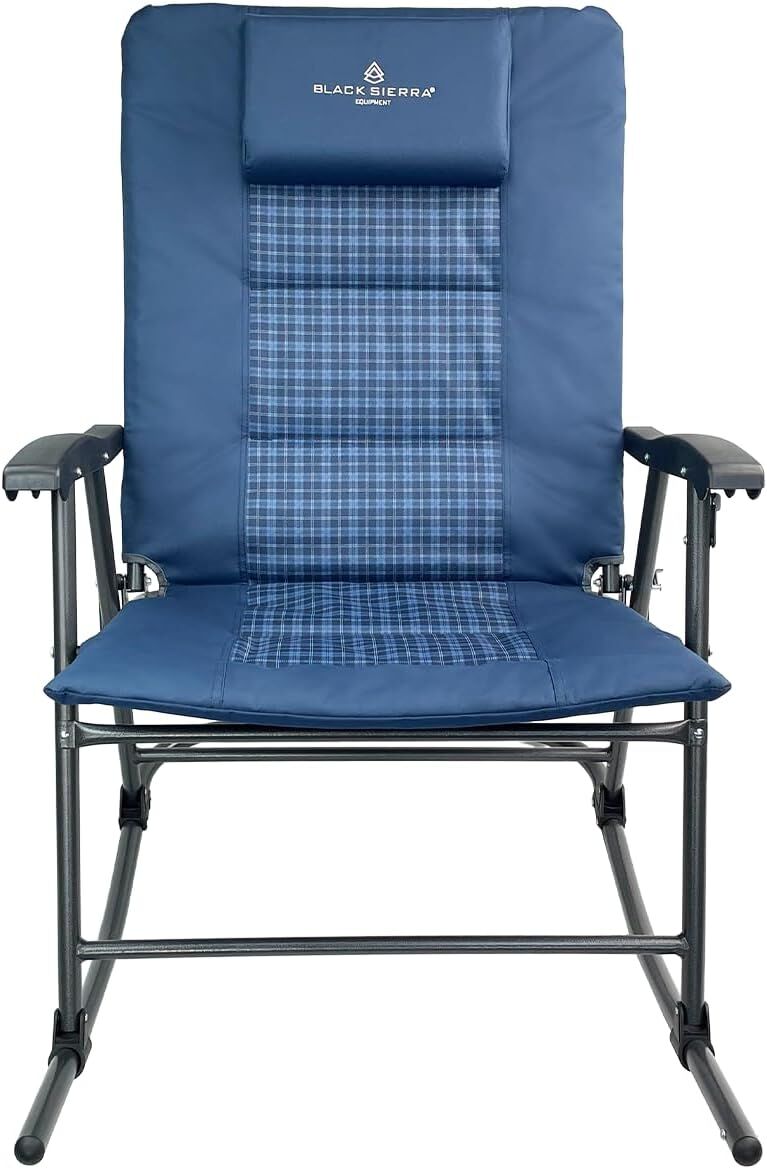 Black Sierra High Back Blue Plaid XL Oversize Folding Rocking Chair