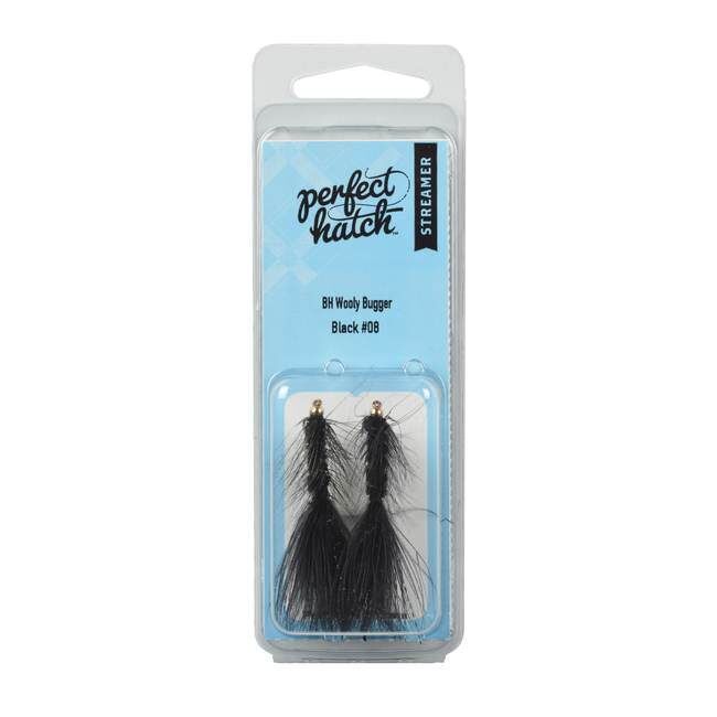 Perfect Hatch Streamer BH Black Wooly Bugger Fly Hook, Size 8