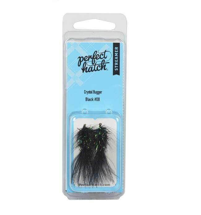 Perfect Hatch Streamer Crystal Bugger Black Fly Hook, Size #08