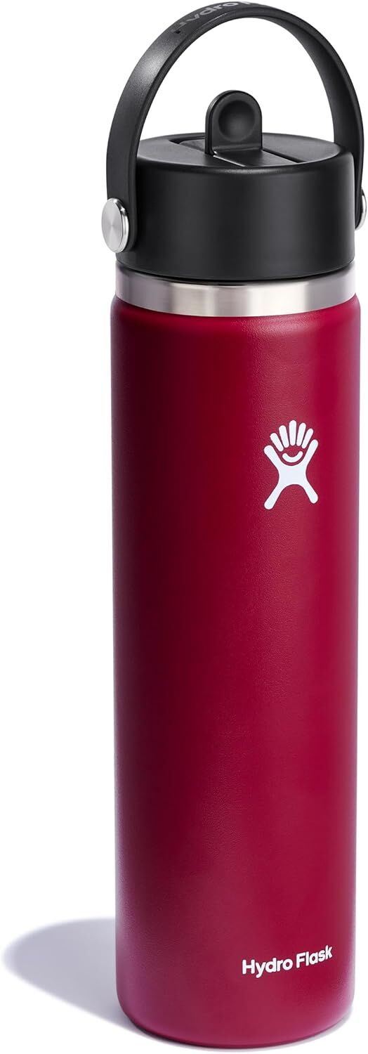 Hydroflask Water Bottle Wide Mouth with Flex Straw Cap Berry, 24-Oz