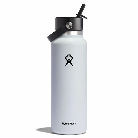Hydro Flask Wide Mouth with Flex Straw Cap White Water Bottle, 40-Oz