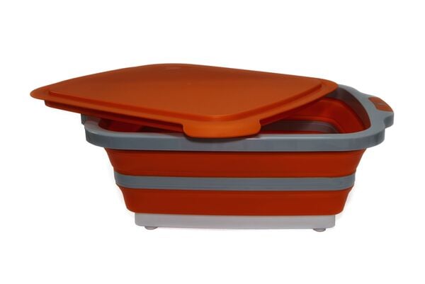 Collapsible Junior BBQ Prep Tub And Cutting Board With Lid - Original Orange
