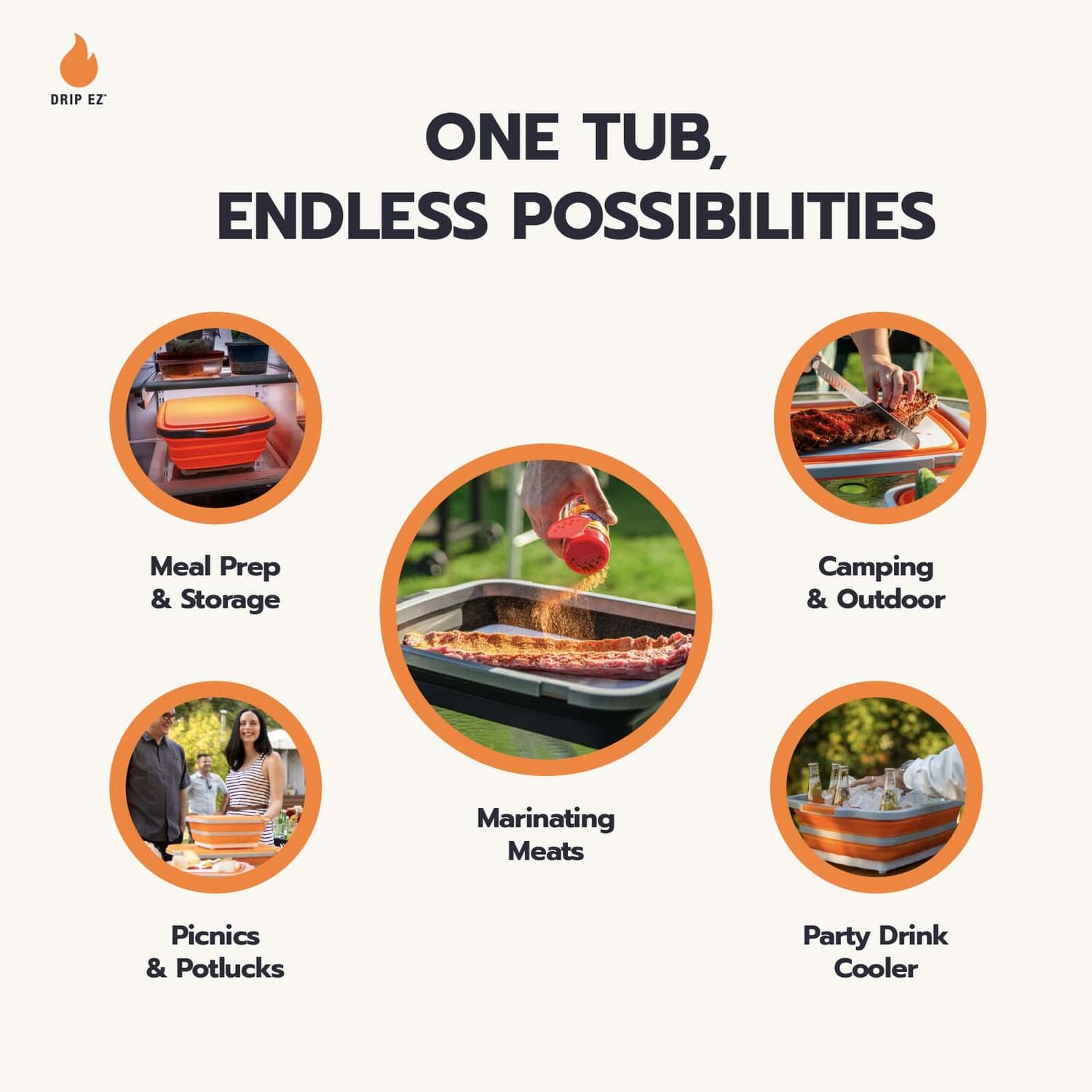 DripEZ Orange BBQ & Meal Prep Tub, 22.5-In X 16.25-In X 5.5-In