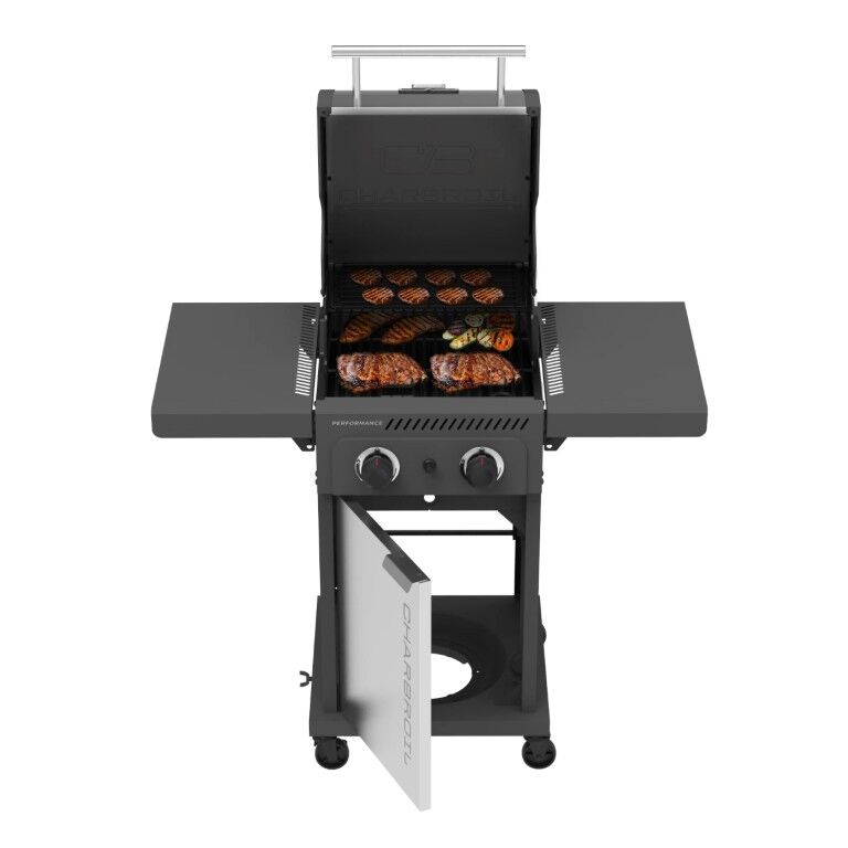 Charbroil Grey Stainless Performance Series FlavorMax 2 Burner Gas Grill with Foldable Side Shelves