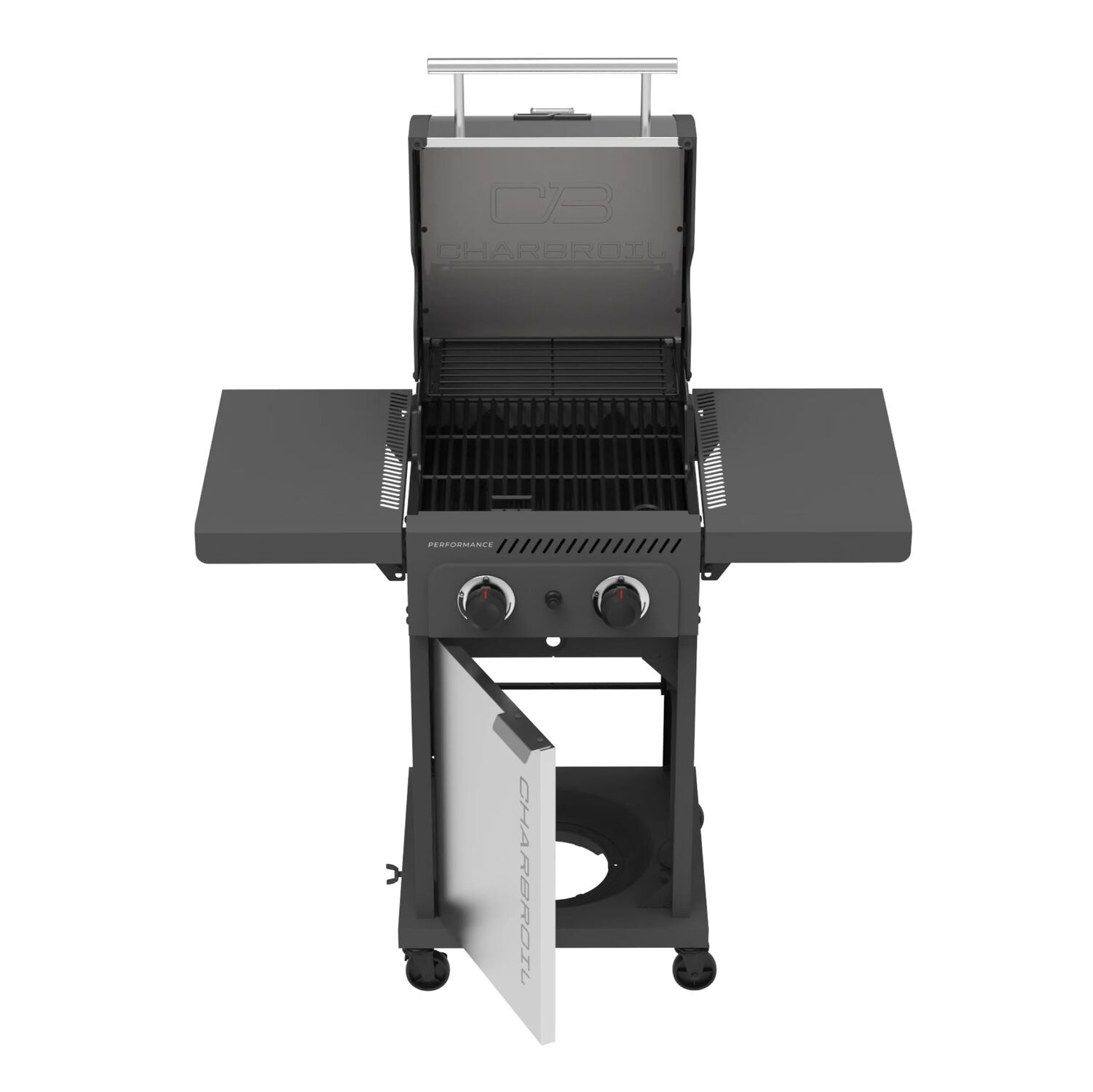 Charbroil Grey Stainless Performance Series FlavorMax 2 Burner Gas Grill with Foldable Side Shelves