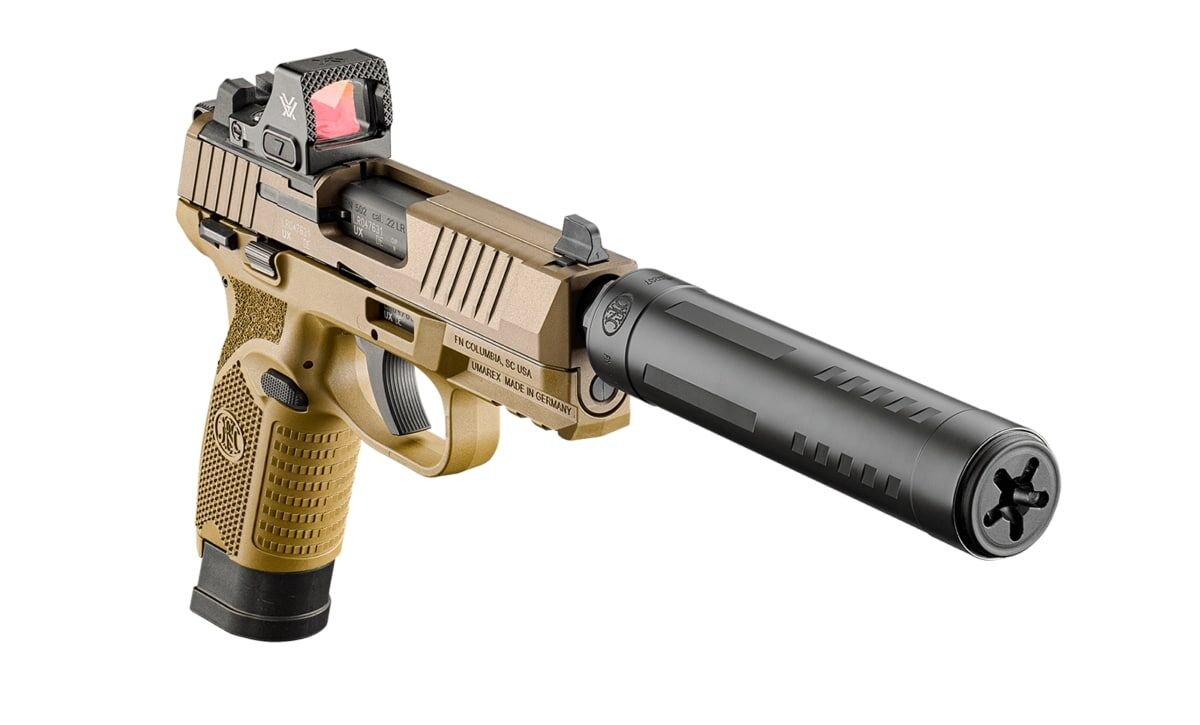 FN 502 Tactical .22 LR Full Size FDE Optics Ready Pistol, 15-Rd