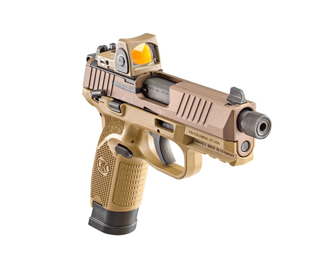 FN 502 Tactical .22 LR Full Size FDE Optics Ready Pistol, 15-Rd