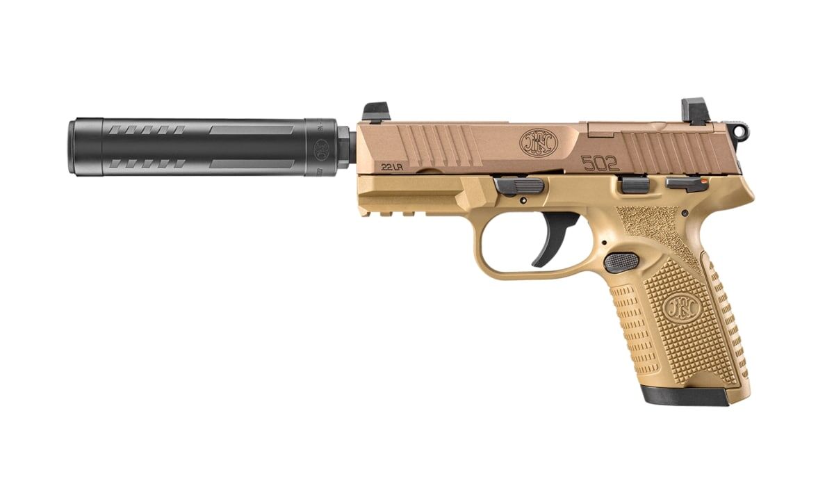 FN 502 Tactical .22 LR Full Size FDE Optics Ready Pistol, 15-Rd