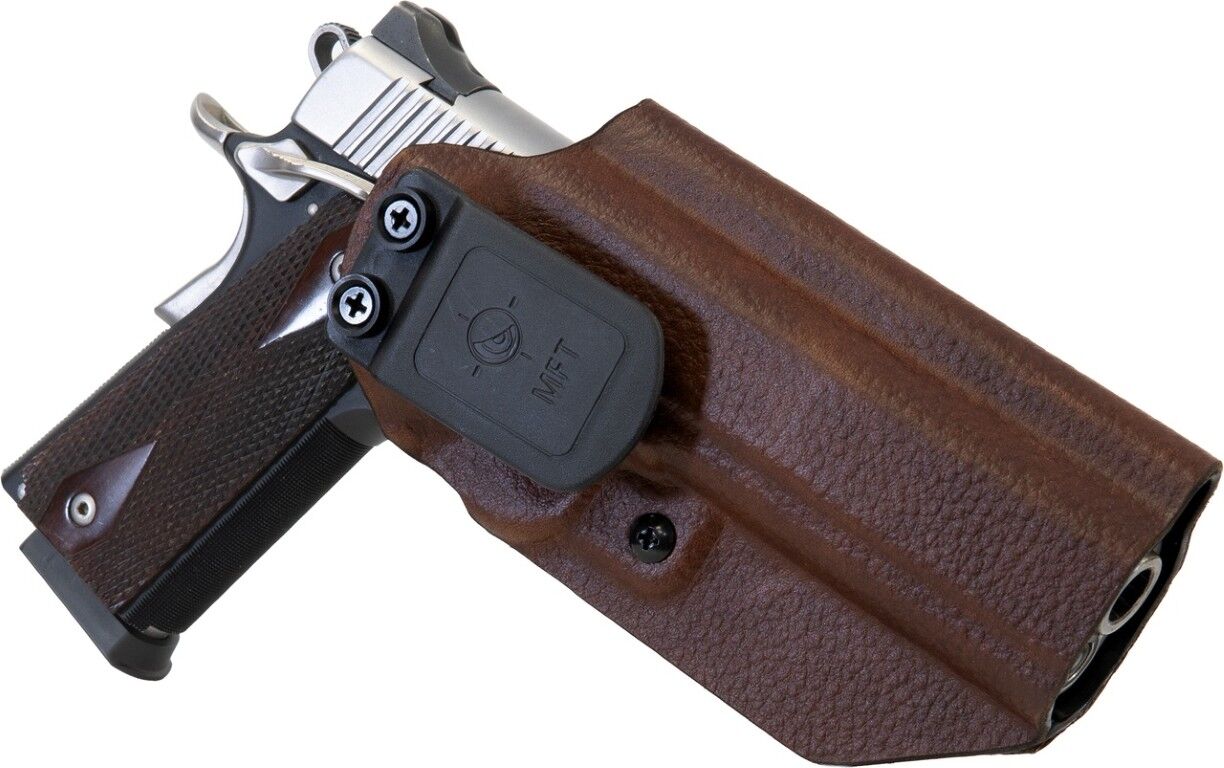 Mission First Tactical Brown Leather Hybrid Ambidextrous Full Size 1911 AIWB Holster