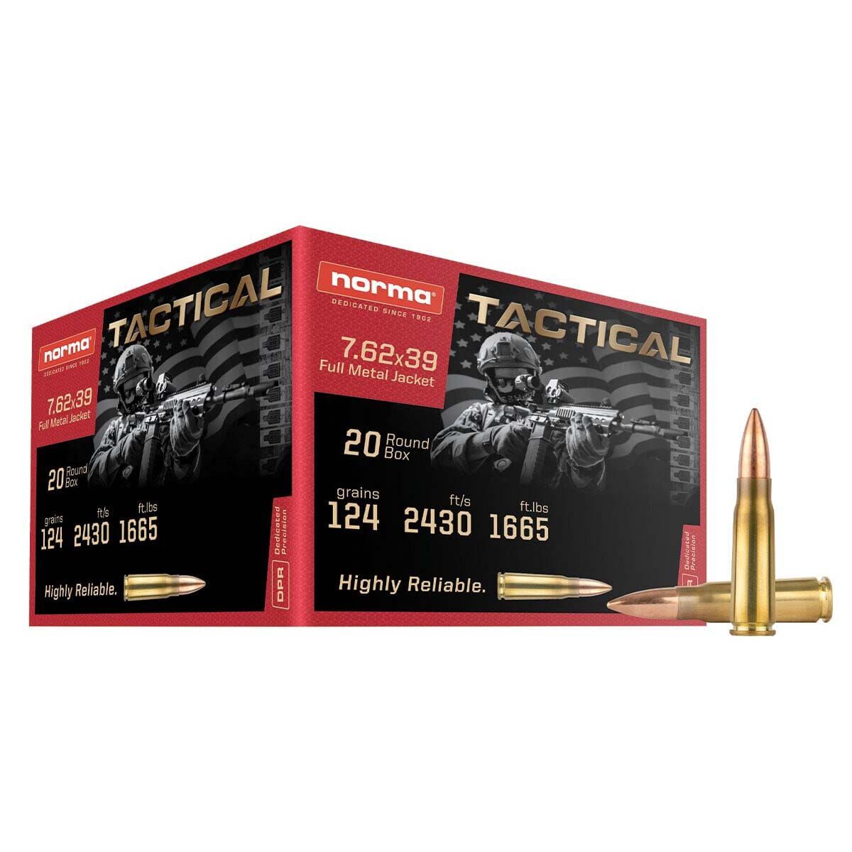 Norma Tactical 7.62 x 39mm, 124 Grain FMJ, 20-Rd - Rifle Ammo
