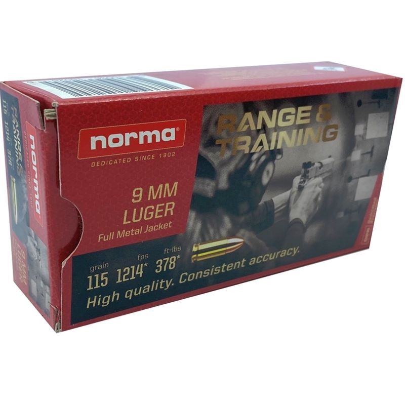 Norma Range & Training 9mm, 115 Grain FMJ, 50-Rd