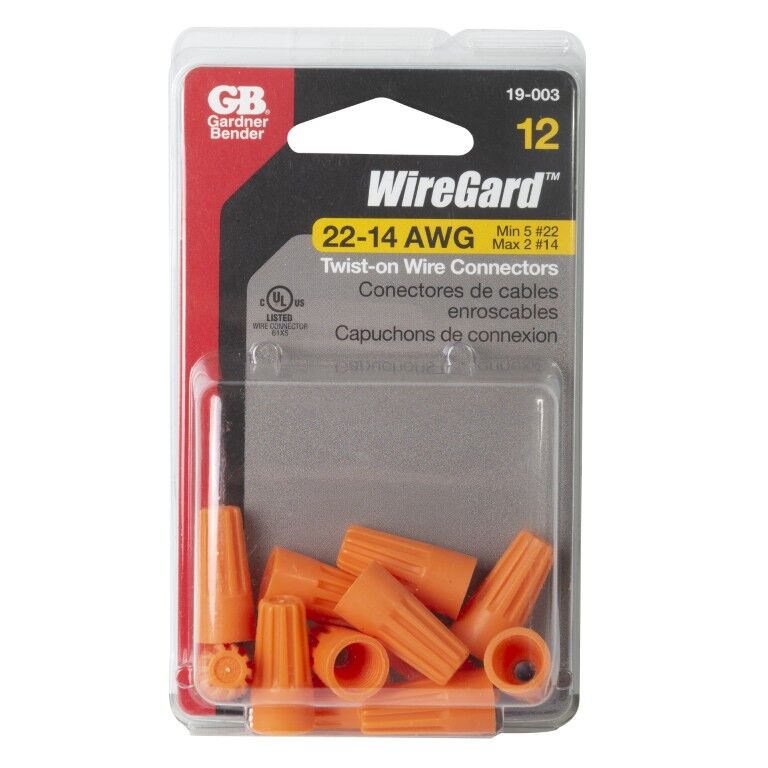 Gardner Bender Orange WireGard High Performance Twist-On Wire Connector, 22-14 Gauge, 12-Pk