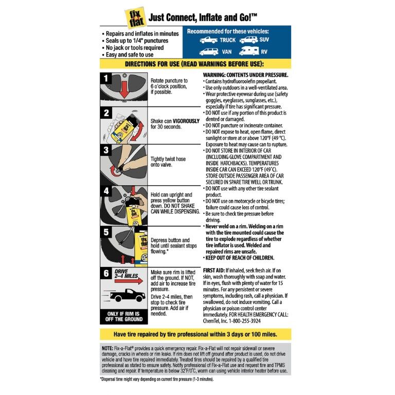 Fix-A-Flat Aerosol Tire Inflator, 24-Oz