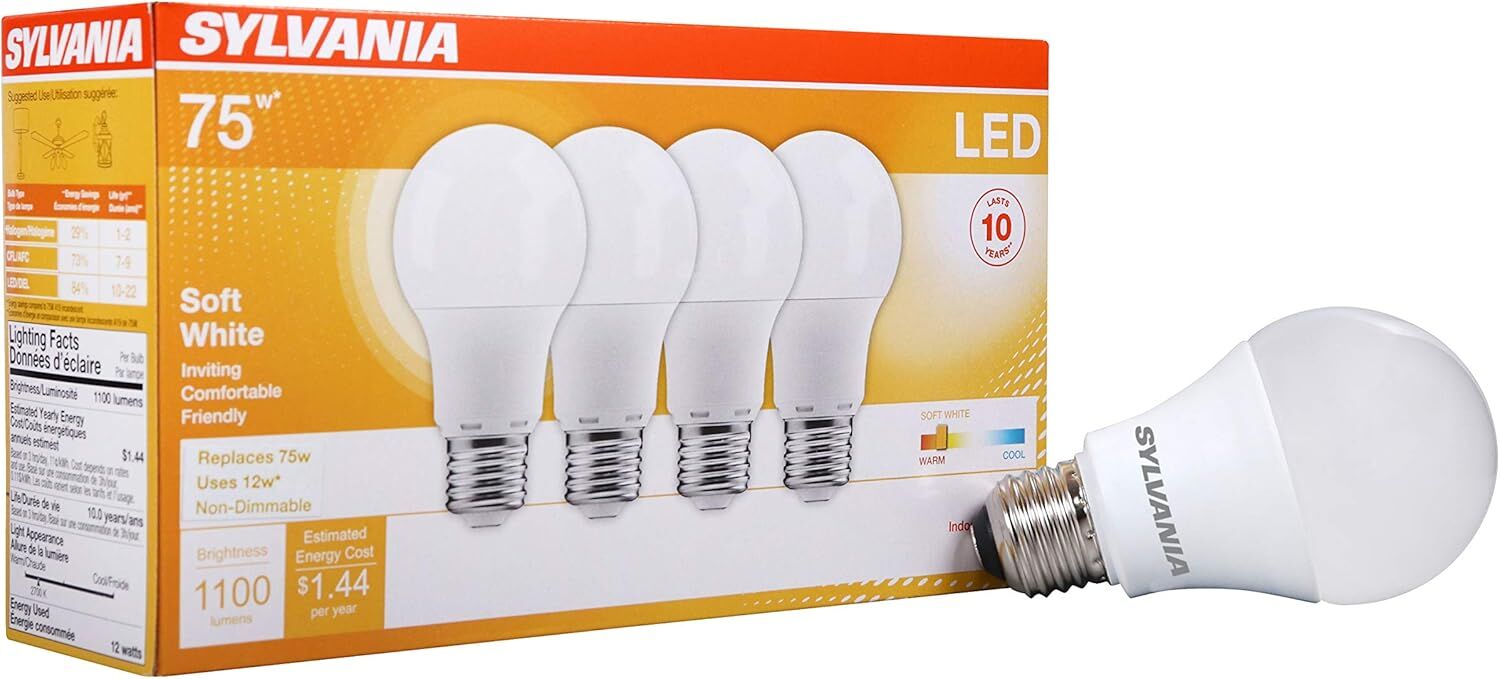 Sylvania A19 12 Watt Frosted Soft White LED Light Bulb, 4-Pk