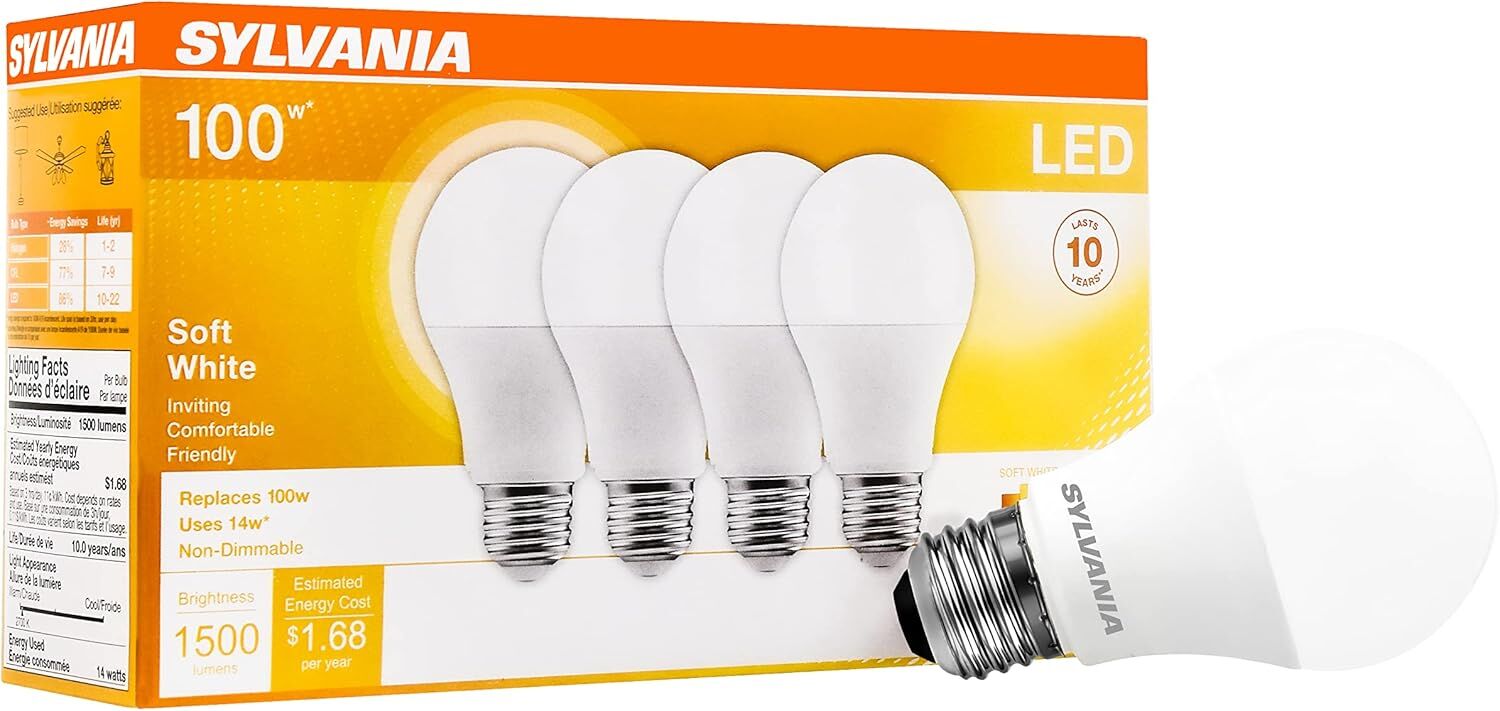 Sylvania A19 14 Watt Frosted Soft White LED Light Bulb, 4-Pk