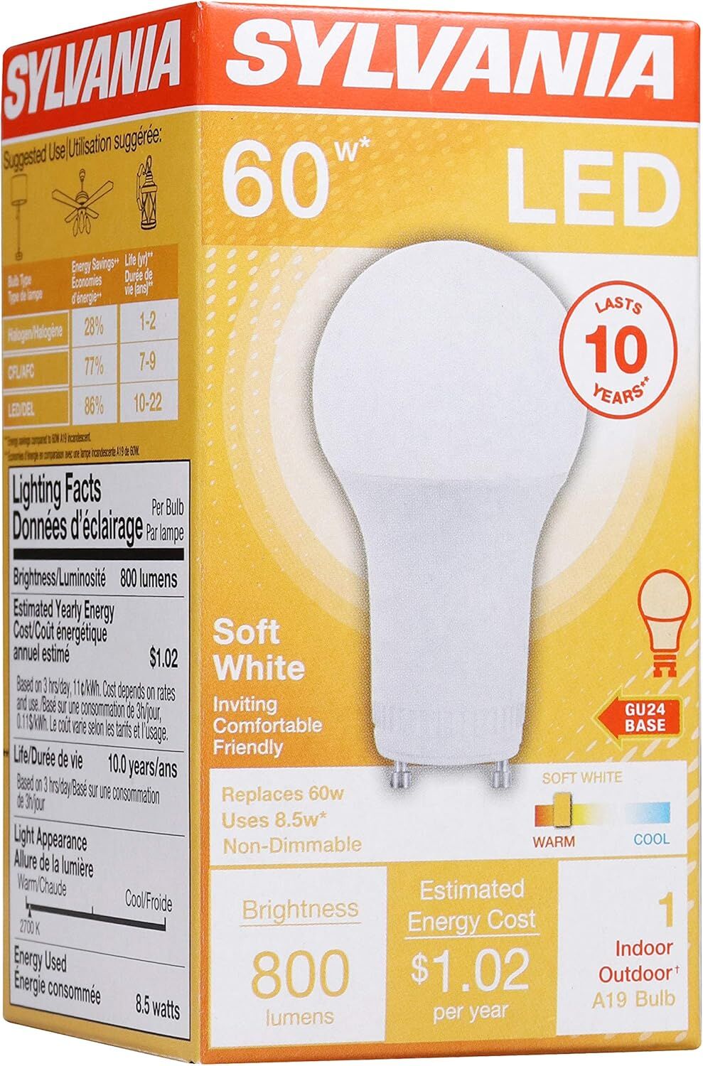 Sylvania A19 8.5 Watt Frosted Soft White GU24 LED Light Bulb