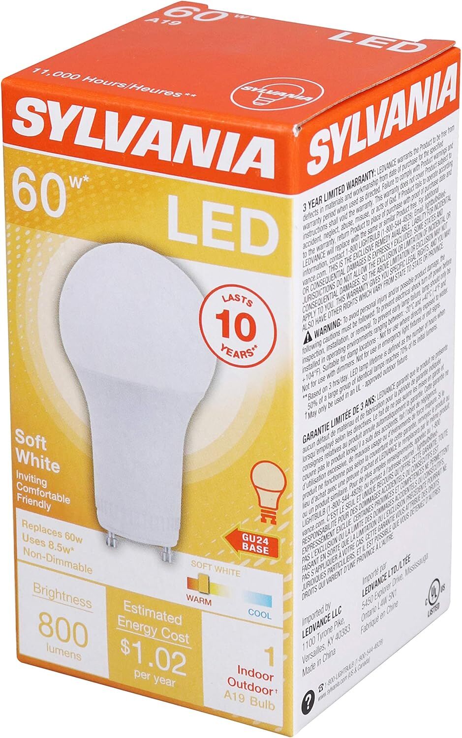 Sylvania A19 8.5 Watt Frosted Soft White GU24 LED Light Bulb
