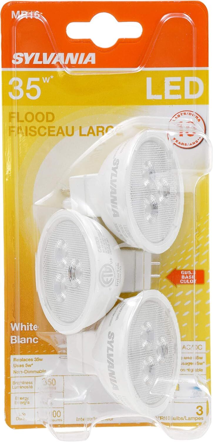 Sylvania Contractor Series MR16 5 Watt White LED Flood Light Bulb, 3-Pk