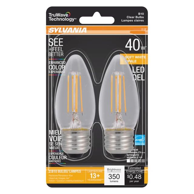 Sylvania LED TruWave Candelabra Light Bulb, 40-W, 2-Pk